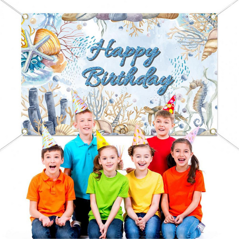 Uzkrītošs fona audums jūras tēmas dekoratīvs reklāmkarogs, izturīgs pret plīsumiem Pievienot atmosfēru Daudz laimes dzimšanas dienā vēstules fons