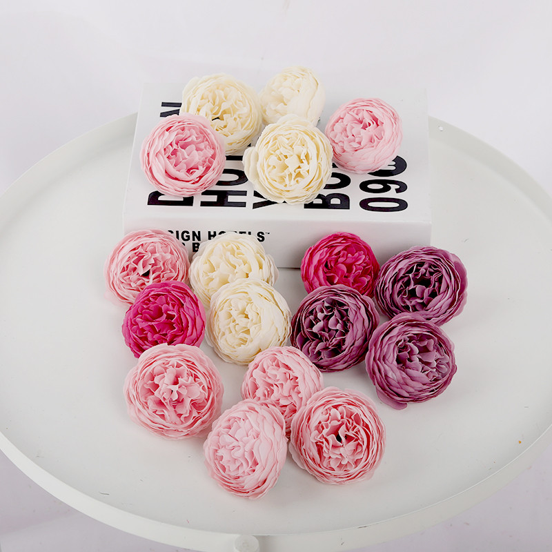 5db Rózsaszín művirág fej selyem bazsarózsa hamis virág esküvőre otthoni barkács dekoráció szülinapi Scrapbooking koszorú kiegészítő