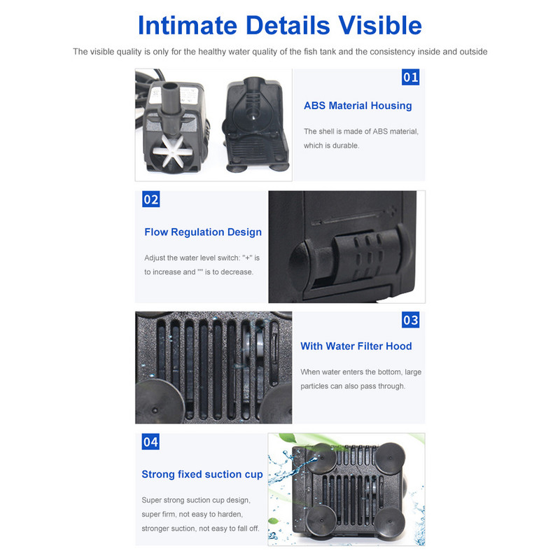 SM-377 450L/H 6 W iegremdējamais akvārija cirkulācijas ūdens sūknis Īpaši kluss ainavu zivju tvertņu dīķa ūdens strūklakas sūknis