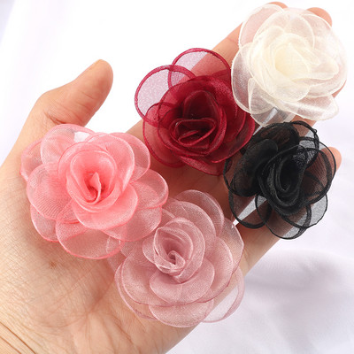10 части шифон органза цвете от роза плат цвете кръпка ръчно изработени направи си сам занаяти деца фиби украса аксесоари за дрехи