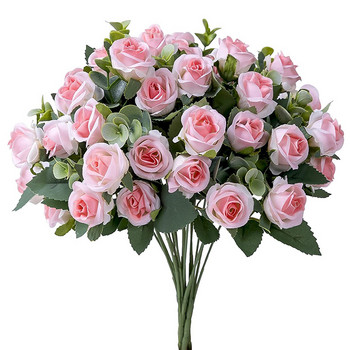 Τεχνητό λουλούδι τριαντάφυλλο κόκκινο φύλλο ευκαλύπτου Μπουκέτο παιώνιας με 10 κεφάλια ψεύτικο λουλούδι Διακόσμηση σπιτιού γάμου για την ημέρα της μητέρας Δώρο για την ημέρα του Αγίου Βαλεντίνου