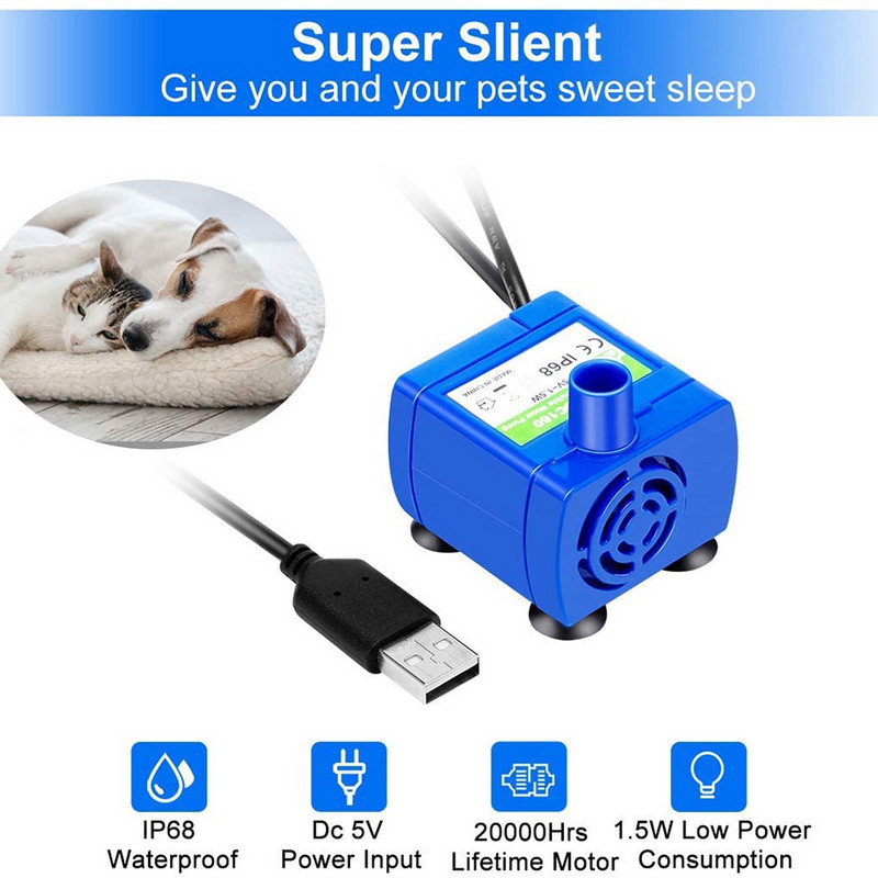 Pompă de apă pentru animale de companie Hrănitor de băut pentru animale de companie, pisică, câine, silențios, submersibil, fântână electrică de băut, consumabile de înlocuire pentru pompă de apă