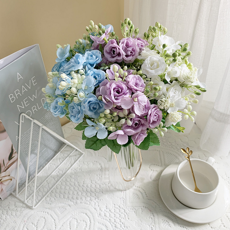 Frumoși trandafiri de mătase Hortensie Flori artificiale pentru acasă, cameră, grădină, decorare, ghirlanda de Crăciun, album de album, buchet de nuntă