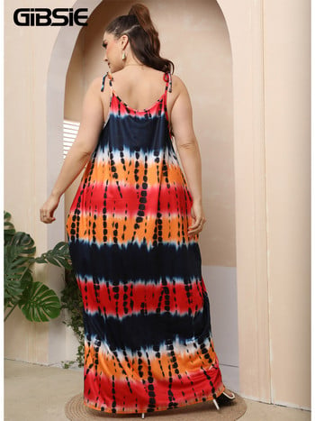 GIBSIE Plus Size Tie Shoulder V-Neck Tie Dye Cami Φόρεμα Γυναικείο Καλοκαιρινό χαλαρό Casual Sundress Holiday Beach Maxi Φορέματα 3XL 4XL