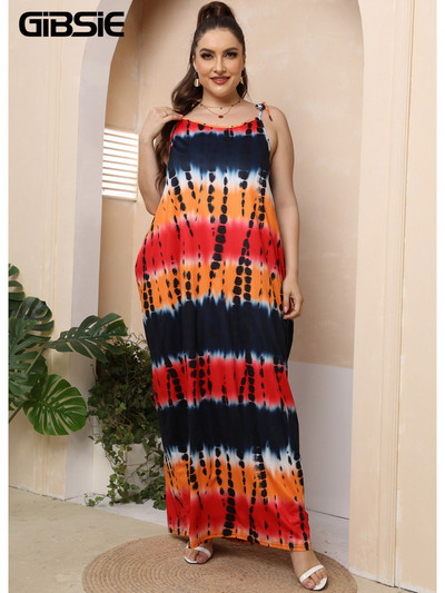 GIBSIE plius dydžio kaklaraištis ant pečių V formos kaklo kaklaraištis, dažytas Cami suknelė, moteriškas, vasarinis laisvas, laisvalaikis saulėtas suknelės šventinės paplūdimio maxi suknelės 3XL 4XL