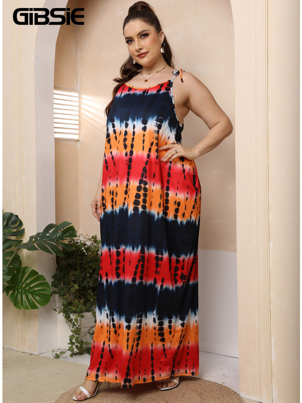 GIBSIE plius dydžio kaklaraištis ant pečių V formos kaklo kaklaraištis, dažytas Cami suknelė, moteriškas, vasarinis laisvas, laisvalaikis saulėtas suknelės šventinės paplūdimio maxi suknelės 3XL 4XL