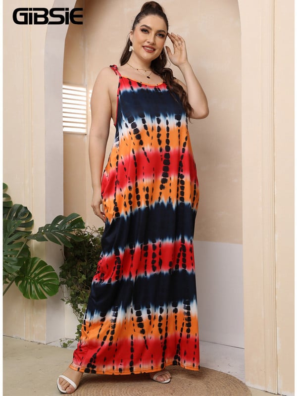 GIBSIE plius dydžio kaklaraištis ant pečių V formos kaklo kaklaraištis, dažytas Cami suknelė, moteriškas, vasarinis laisvas, laisvalaikis saulėtas suknelės šventinės paplūdimio maxi suknelės 3XL 4XL