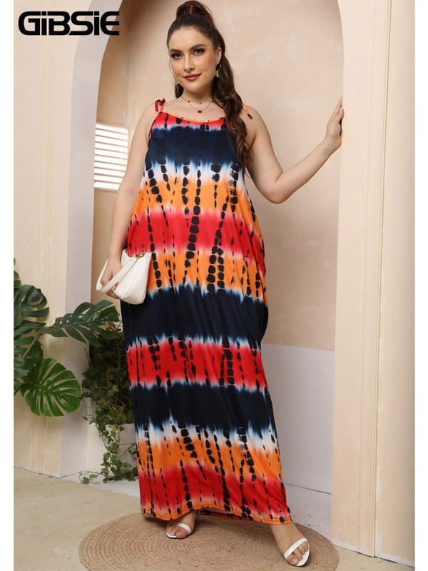 GIBSIE plius dydžio kaklaraištis ant pečių V formos kaklo kaklaraištis, dažytas Cami suknelė, moteriškas, vasarinis laisvas, laisvalaikis saulėtas suknelės šventinės paplūdimio maxi suknelės 3XL 4XL