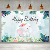 Petrecere tematică de naștere Fată Elefant Baby Shower La mulți ani Banner de fundal Genul dezvăluie decorarea sărbătorii de sărbătoare