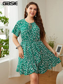 GIBSIE Mini rochie de vacanță, boho 2022, vară, cu mâneci scurte, cu volan, cu tiv, rochii în formă de A.