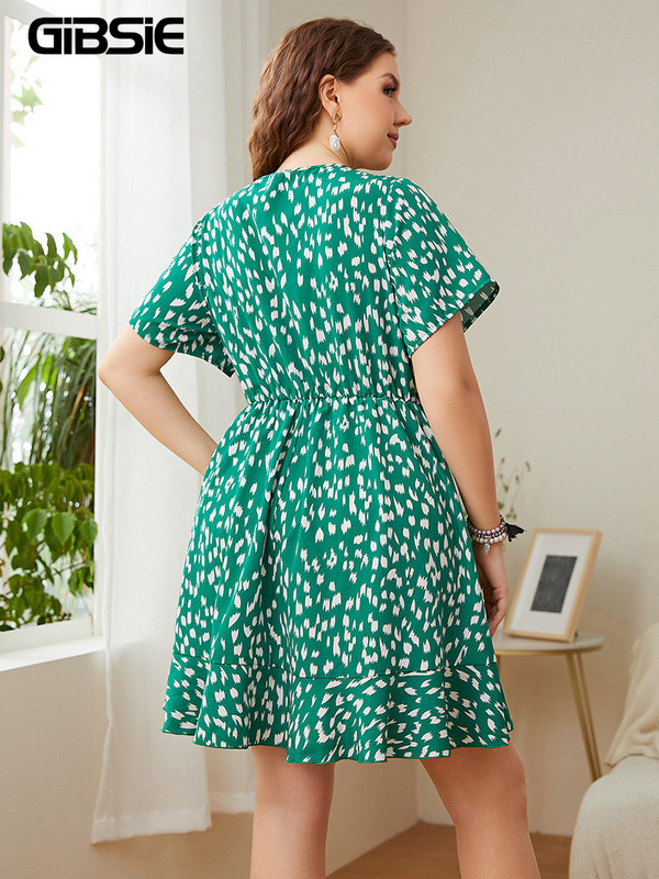 GIBSIE plius dydžio dalmatietiška spausdinta kaklaraištis, atostoginė mini suknelė Boho 2022 m. moteriška vasarinė trumpomis rankovėmis su raukiniais A linijos suknelės