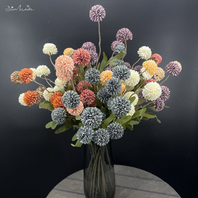 SunMade Ins Gyermekláncfű Virág Golyóág Selyem Művirágok Otthon Esküvői Dekoráció Flore Elrendezés Kiegészítők Hamis Flores