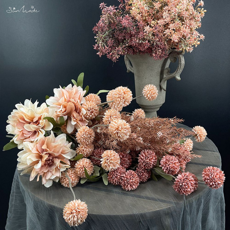 SunMade Ins Gyermekláncfű Virág Golyóág Selyem Művirágok Otthon Esküvői Dekoráció Flore Elrendezés Kiegészítők Hamis Flores