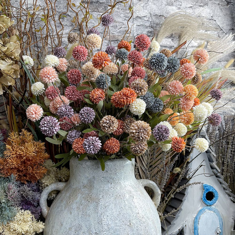 SunMade Ins Gyermekláncfű Virág Golyóág Selyem Művirágok Otthon Esküvői Dekoráció Flore Elrendezés Kiegészítők Hamis Flores