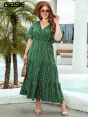 GIBSIE Plus Size pöttyös V-nyakú pillangós ujjú ruha női 2023 nyár nyaralás Beach Vintage fodros szegély maxi hosszú ruhák