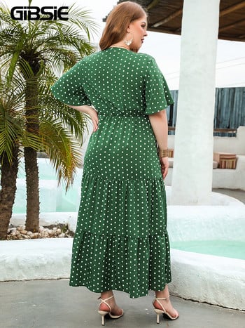 GIBSIE Plus Size Polka Dot Γυναικείο φόρεμα με μανίκια πεταλούδας Καλοκαίρι 2023 Holiday Beach Vintage Μακριά Μακριά Φορέματα με βολάν