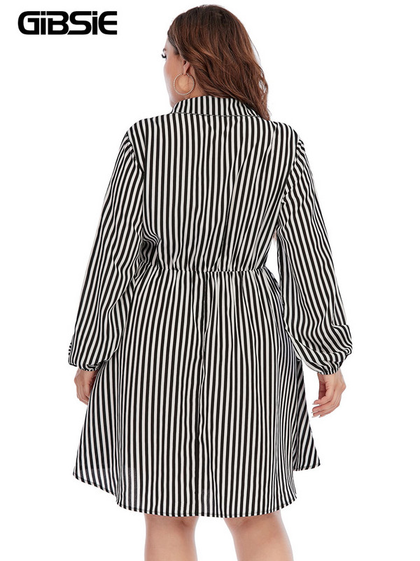 GIBSIE plius dydis ilgomis rankovėmis dryžuota suknelė moteriška Pavasarinė laisvalaikio elastinga juosmens A formos suknelės 3xl 4xl Moteriški Mini Vestidos