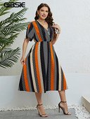 GIBSIE nagy méretű, V-nyakú, pöttyös, színes blokk ruha női 2023-as új nyári elegáns, magas derekú A vonalú női boho hosszú ruhák