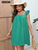 GIBSIE Plus Size Μασίφ βολάν με τετράγωνο λαιμό Αμάνικο εξώπλατο φόρεμα για διακοπές Γυναικεία casual καλοκαιρινά φαρδιά μίνι φορέματα 2023 Νέο