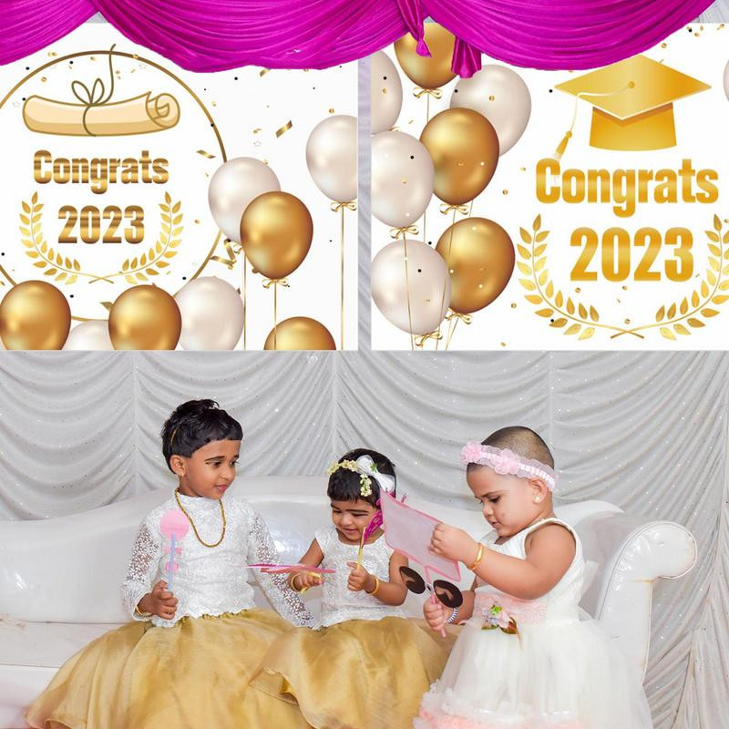 Apsveicam absolventu reklāmkarogs Ilgnoturīgs poliestera absolventu fons Salokāms absolventu fotografēšanas fons ballītei