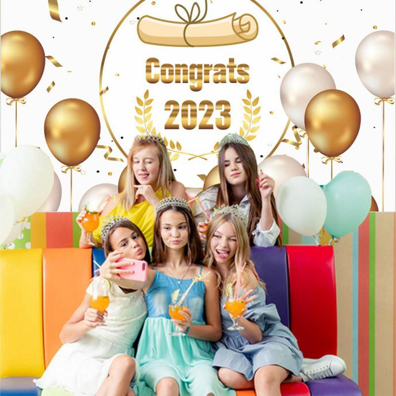 Apsveicam absolventu reklāmkarogs Ilgnoturīgs poliestera absolventu fons Salokāms absolventu fotografēšanas fons ballītei