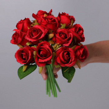 25cm 12τμχ/παρτίδα Μεταξωτό τριαντάφυλλο Τεχνητά Λουλούδια Σαμπάνια Ροζ Γαμήλια Ανθοδέσμη Ψεύτικα λουλούδια για Διακόσμηση πάρτι σπιτιού Αξεσουάρ δώρου
