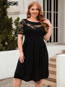 GIBSIE lielizmēra O veida kakla kontrasta mežģīņu kleita ar sietu piedurknēm sievietēm 2023. gada jaunā vasaras biroja sieviešu kleitas ar augstu vidukli.