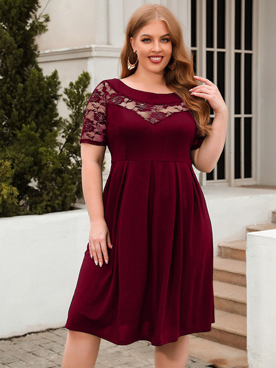 GIBSIE lielizmēra O veida kakla kontrasta mežģīņu kleita ar sietu piedurknēm sievietēm 2023. gada jaunā vasaras biroja sieviešu kleitas ar augstu vidukli.