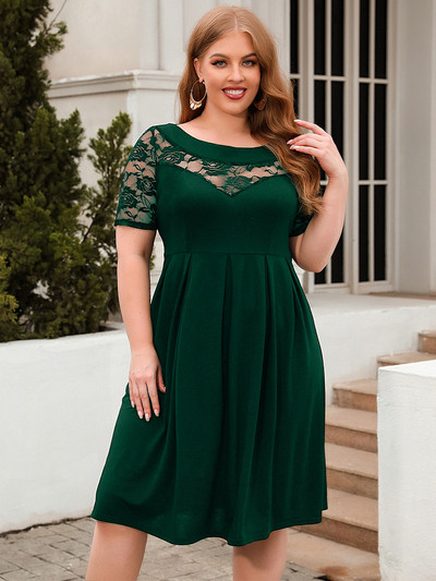 GIBSIE lielizmēra O veida kakla kontrasta mežģīņu kleita ar sietu piedurknēm sievietēm 2023. gada jaunā vasaras biroja sieviešu kleitas ar augstu vidukli.