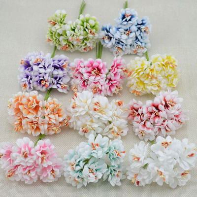 6pcs Fake Plants Silk Gradient Stamen Handmake Artificial Flowers Bouquet Wedding Decoration DIY Wreath Gift Scrapbooking Craft