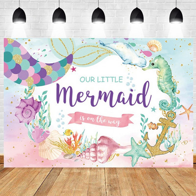 Hableány születésnapi háttér Csillogó sellő mérlegek hátterek gyerekeknek torták, lányok hercegnő újszülött baba fotó háttér stúdió