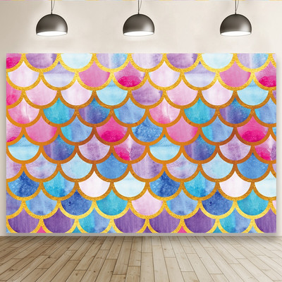 Hableány születésnapi háttér Csillogó sellő mérlegek hátterek gyerekeknek torták, lányok hercegnő újszülött baba fotó háttér stúdió