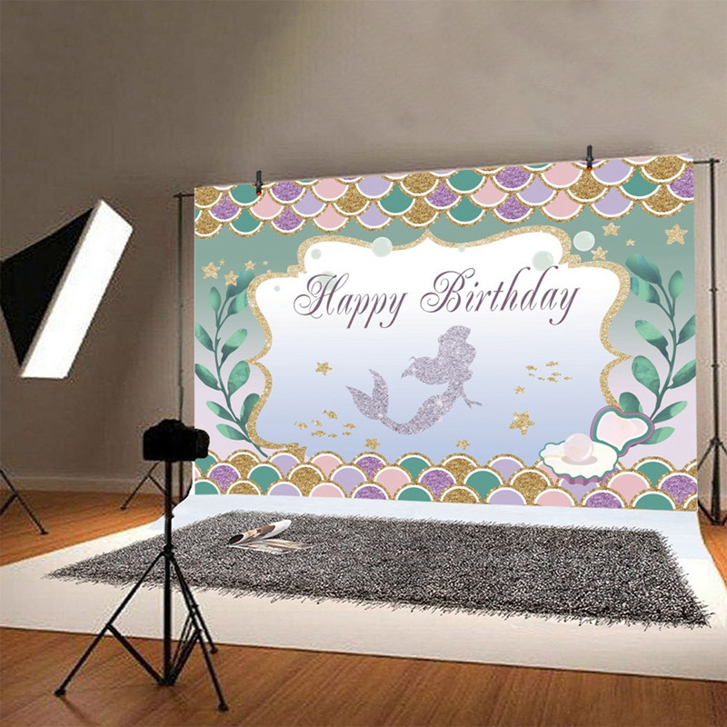 Hableány születésnapi háttér Csillogó sellő mérlegek hátterek gyerekeknek torták, lányok hercegnő újszülött baba fotó háttér stúdió