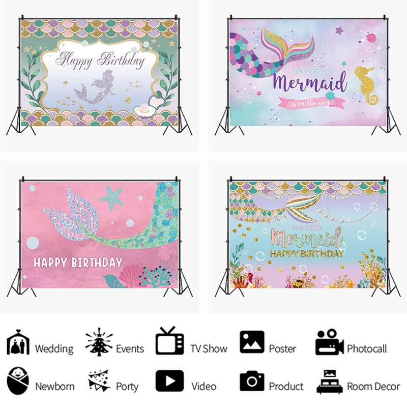 Hableány születésnapi háttér Csillogó sellő mérlegek hátterek gyerekeknek torták, lányok hercegnő újszülött baba fotó háttér stúdió