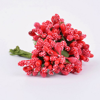 12 τμχ Berry Artificial Stamen Χειροποίητο λουλούδι για διακόσμηση σπιτιού γάμου Pistil DIY Gift Box Scrapbooking Garland Craft Fake Flower
