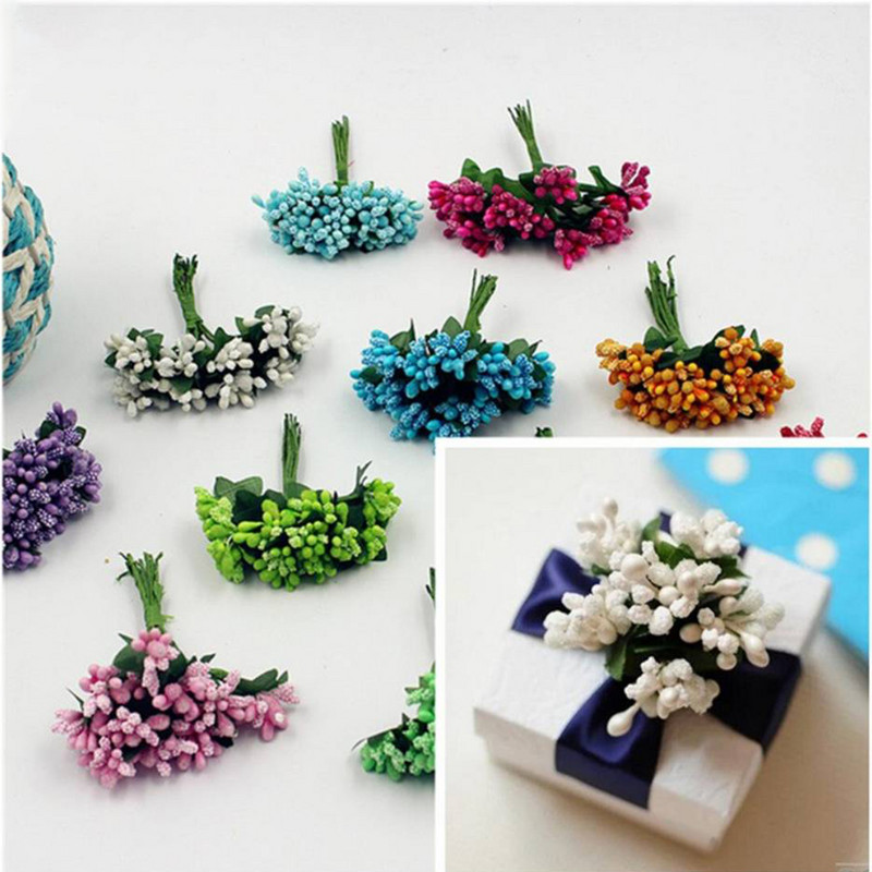 12gb Ogu mākslīgo putekšņlapu ar rokām darināts zieds kāzu dekorēšanai mājas dekorēšanai Pistil DIY dāvanu kastīte Scrapbooking Garland Craft viltus zieds