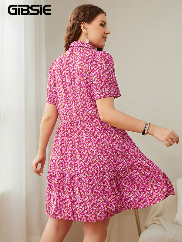 GIBSIE lielizmēra ziedu apdruka kreklkleita ar pufām piedurknēm Sieviešu vienrindas, salda ikdienišķa volānveida vasaras minikleitas 2022.