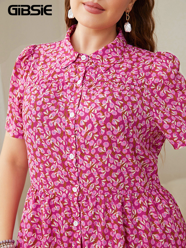 GIBSIE lielizmēra ziedu apdruka kreklkleita ar pufām piedurknēm Sieviešu vienrindas, salda ikdienišķa volānveida vasaras minikleitas 2022.