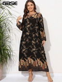 GIBSIE Plus Size Paisley μακρυμάνικο φόρεμα Abaya με ζώνη Άνοιξη Φθινοπωρινό Γυναικεία Casual Μουσουλμανικά μάξι τουνίκ με λαιμόκοψη 2022