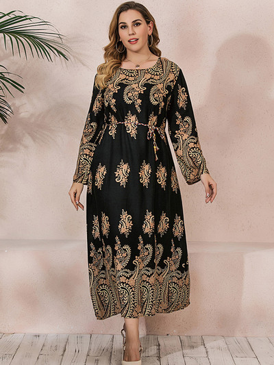 GIBSIE Plus Size Paisley μακρυμάνικο φόρεμα Abaya με ζώνη Άνοιξη Φθινοπωρινό Γυναικεία Casual Μουσουλμανικά μάξι τουνίκ με λαιμόκοψη 2022