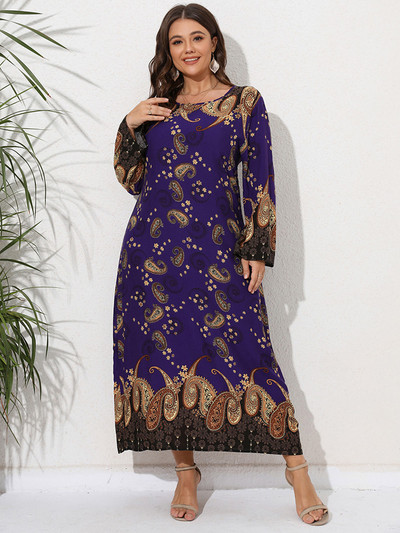 GIBSIE Plus Size Paisley μακρυμάνικο φόρεμα Abaya με ζώνη Άνοιξη Φθινοπωρινό Γυναικεία Casual Μουσουλμανικά μάξι τουνίκ με λαιμόκοψη 2022