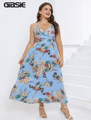GIBSIE nagyméretű, felső nyakú virágmintás hát nélküli Cami ruha női Boho Beach Vacation hasított hosszú maxi ruhák 2023 nyár