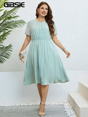 GIBSIE Nagy méretű svájci ponthálós, felfújt ujjú, A-vonalú női ruha nyári magas derekú, édes női gombos Midi ruhák 2023 Új