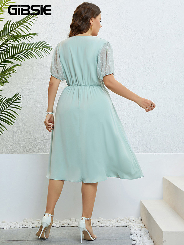 GIBSIE Nagy méretű svájci ponthálós, felfújt ujjú, A-vonalú női ruha nyári magas derekú, édes női gombos Midi ruhák 2023 Új