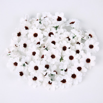 Zīda margrietiņa mākslīgie ziedi, galviņa 3,5 cm viltus zieds mājas dekorēšanai. Dārza kāzu kāzu rotājums līgavas vainaga aksesuāri