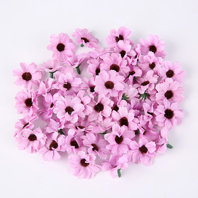 Zīda margrietiņa mākslīgie ziedi, galviņa 3,5 cm viltus zieds mājas dekorēšanai. Dārza kāzu kāzu rotājums līgavas vainaga aksesuāri