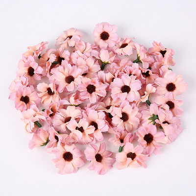 Zīda margrietiņa mākslīgie ziedi, galviņa 3,5 cm viltus zieds mājas dekorēšanai. Dārza kāzu kāzu rotājums līgavas vainaga aksesuāri
