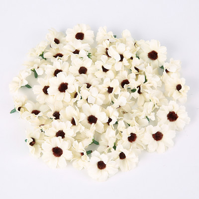Zīda margrietiņa mākslīgie ziedi, galviņa 3,5 cm viltus zieds mājas dekorēšanai. Dārza kāzu kāzu rotājums līgavas vainaga aksesuāri