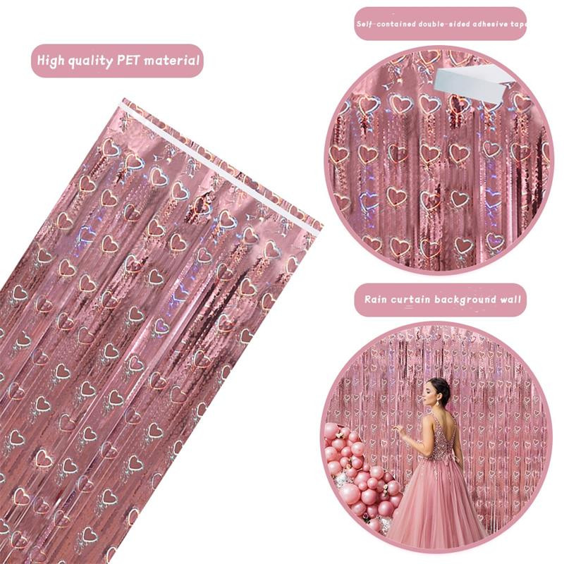 Esküvői party dekoráció Szerelem szív esőfüggöny A házassági ajánlat háttere a parti jelenetet mutatja A színes függöny