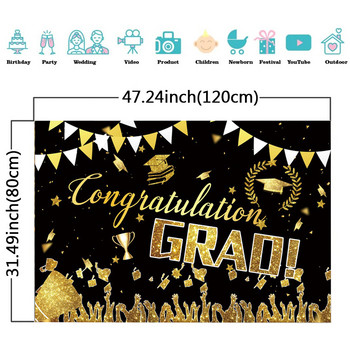 Συγχαρητήρια Grad Graduation Party Decoration Αφίσα Bachelor Cap Gold Balloon πουά μαύρο φόντο φωτογραφίας